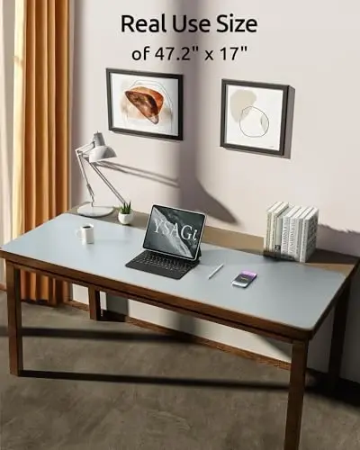 YSAGi Leather Desk Pad Protector, Office Desk Mat, Large Mouse Pad, Non-Slip PU Leather Desk Blotter, Laptop Desk Pad, Waterproof Desk Writing Pad for Office and Home (Silver, 47