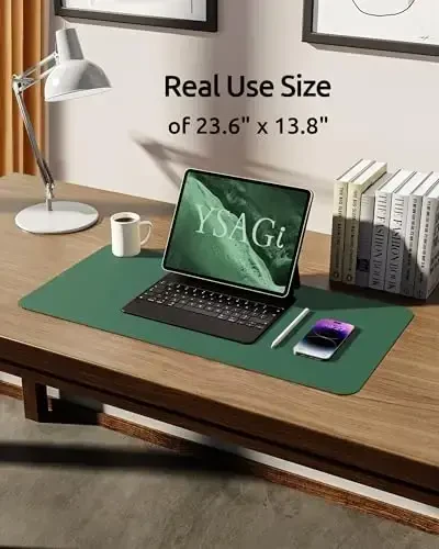 YSAGi Leather Desk Pad Protector, Office Desk Mat, Large Mouse Pad, Non-Slip PU Leather Desk Blotter, Laptop Desk Pad, Waterproof Desk Writing Pad for Office and Home (Jade Green, 23.6