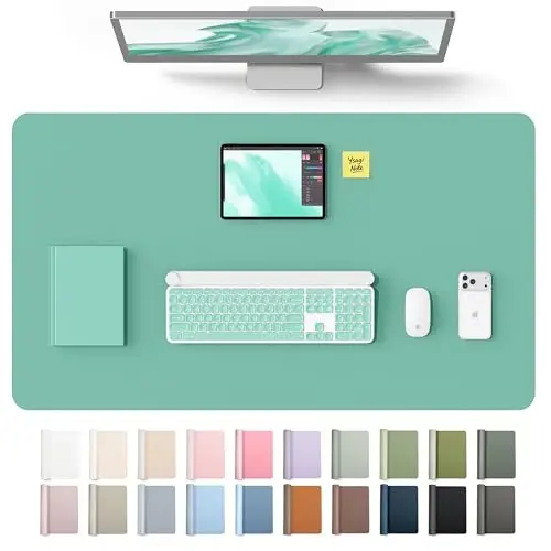 YSAGi Leather Desk Protector, Office Mat, Large Mouse Mat, Non-Slip PU Leather Blotter, Laptop Desk Mat, Waterproof Writing Pad for Office and Home(Green-Blue, 40