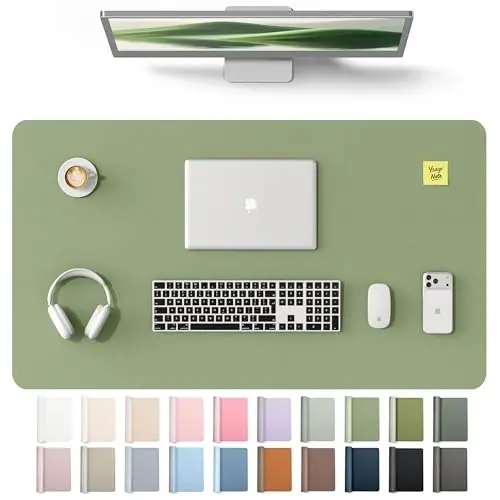 YSAGi Leather Desk Protector, Office Mat, Large Mouse Mat, Non-Slip PU Leather Blotter, Laptop Desk Mat, Waterproof Writing Pad for Office and Home(Bamboo Green, 40