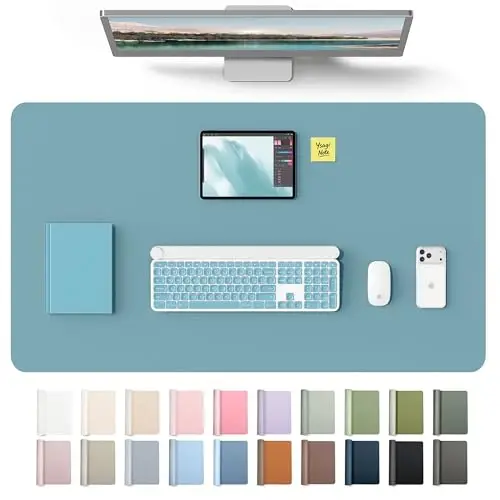 YSAGi Leather Desk Protector, Office Mat, Large Mouse Mat, Non-Slip PU Leather Blotter, Laptop Desk Mat, Waterproof Writing Pad for Office and Home(Aquamarine, 40