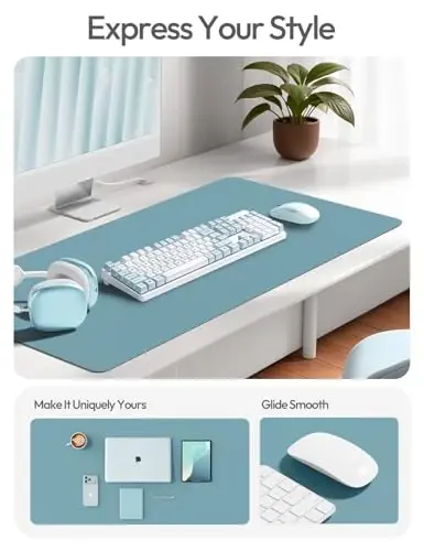 YSAGi Leather Desk Protector, Office Mat, Large Mouse Mat, Non-Slip PU Leather Blotter, Laptop Desk Mat, Waterproof Writing Pad for Office and Home(Aquamarine, 63