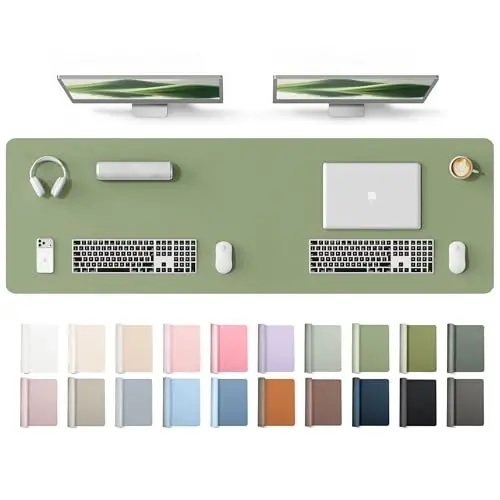 YSAGi Leather Desk Protector, Office Mat, Large Mouse Mat, Non-Slip PU Leather Blotter, Laptop Desk Mat, Waterproof Writing Pad for Office and Home(Bamboo Green, 63