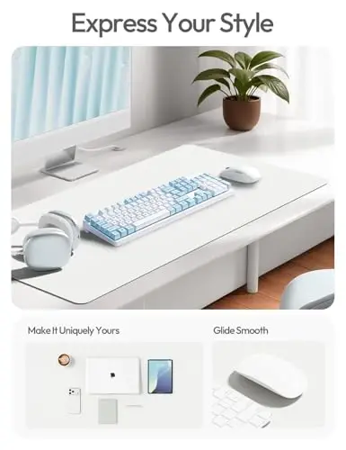 YSAGi Leather Desk Protector, Office Mat, Large Mouse Mat, Non-Slip PU Leather Blotter, Laptop Desk Mat, Waterproof Writing Pad for Office and Home(White, 63