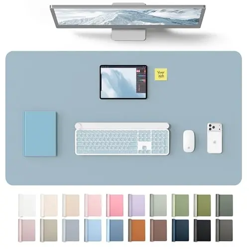 YSAGi Leather Desk Protector, Office Mat, Large Mouse Mat, Non-Slip PU Leather Blotter, Laptop Desk Mat, Waterproof Writing Pad for Office and Home(Ice Blue, 40