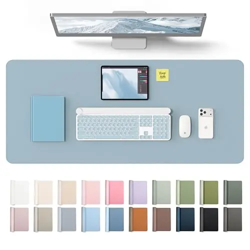 YSAGi Leather Desk Protector, Office Mat, Large Mouse Mat, Non-Slip PU Leather Blotter, Laptop Desk Mat, Waterproof Writing Pad for Office and Home(Ice Blue, 42