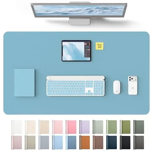 YSAGi Leather Desk Protector, Office Mat, Large Mouse Mat, Non-Slip PU Leather Blotter, Laptop Desk Mat, Waterproof Writing Pad for Office and Home(Sea Blue, 40