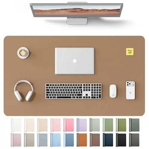 YSAGi Leather Desk Protector, Office Mat, Large Mouse Mat, Non-Slip PU Leather Blotter, Laptop Desk Mat, Waterproof Writing Pad for Office and Home(Khaki, 40