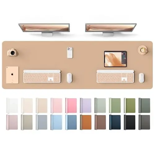 YSAGi Leather Desk Protector, Office Mat, Large Mouse Mat, Non-Slip PU Leather Blotter, Laptop Desk Mat, Waterproof Writing Pad for Office and Home(Latte, 63