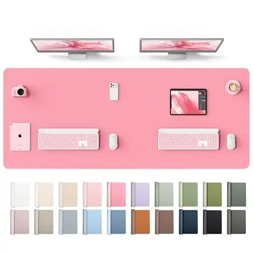 YSAGi Leather Desk Protector, Office Mat, Large Mouse Mat, Non-Slip PU Leather Blotter, Laptop Desk Mat, Waterproof Writing Pad for Office and Home(Pink, 63