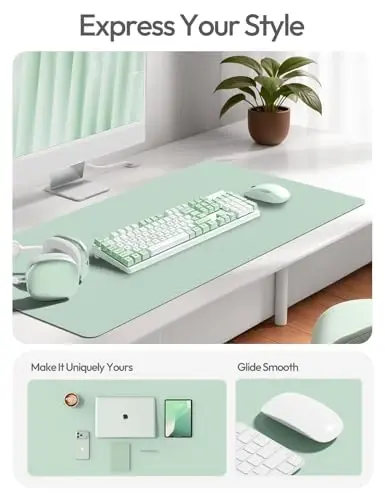 YSAGi Leather Desk Protector, Office Mat, Large Mouse Mat, Non-Slip PU Leather Blotter, Laptop Desk Mat, Waterproof Writing Pad for Office and Home(Pale Green, 63