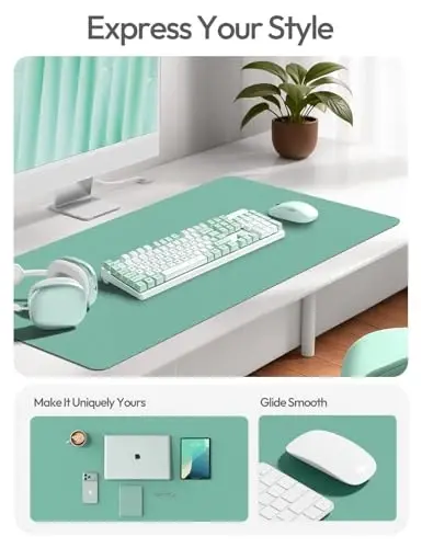 YSAGi Leather Desk Protector, Office Mat, Large Mouse Mat, Non-Slip PU Leather Blotter, Laptop Desk Mat, Waterproof Writing Pad for Office and Home(Green-Blue, 63