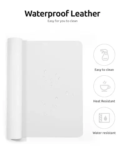 YSAGi Leather Desk Protector, Office Mat, Large Mouse Mat, Non-Slip PU Leather Blotter, Laptop Desk Pad, Waterproof Writing Pad for Office and Home (White, 35.4