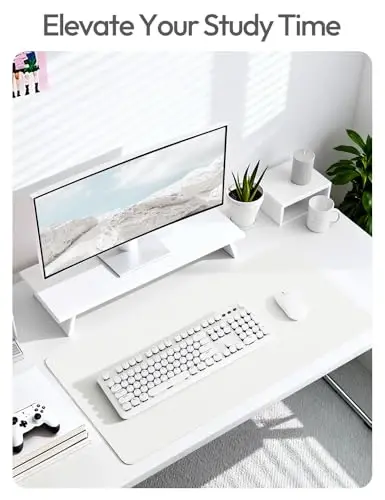 YSAGi Leather Desk Protector, Office Mat, Large Mouse Mat, Non-Slip PU Leather Blotter, Laptop Desk Pad, Waterproof Writing Pad for Office and Home (White, 35.4