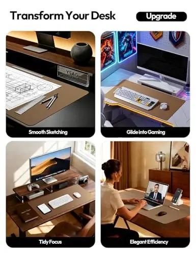 YSAGi Leather Desk Protector, Office Mat, Large Mouse Mat, Non-Slip PU Leather Blotter, Laptop Desk Pad, Waterproof Writing Pad for Office and Home (Bronze, 23.6