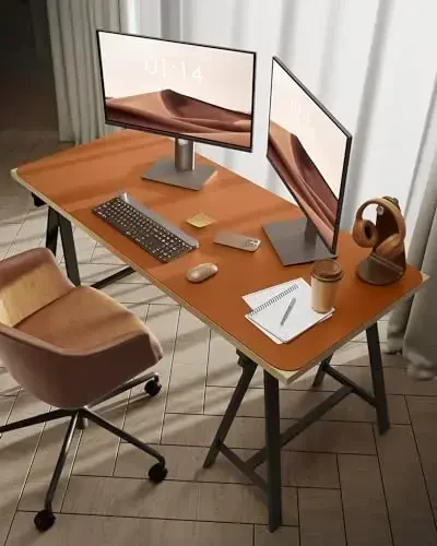 YSAGi Leather Desk Protector, Office Mat, Large Mouse Mat, Non-Slip PU Leather Blotter, Laptop Desk Pad, Waterproof Writing Pad for Office and Home (Brown, 47.2