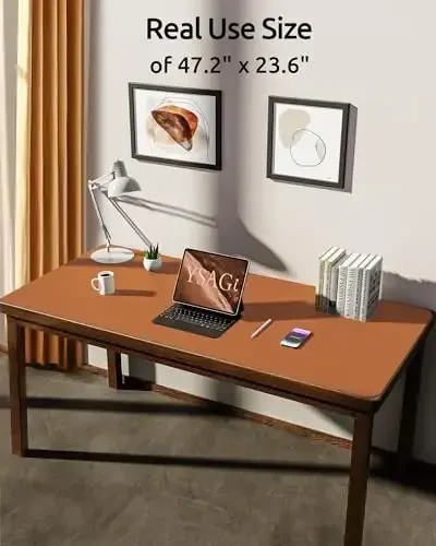 YSAGi Leather Desk Protector, Office Mat, Large Mouse Mat, Non-Slip PU Leather Blotter, Laptop Desk Pad, Waterproof Writing Pad for Office and Home (Brown, 47.2