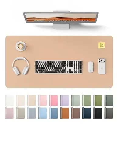 YSAGi Leather Desk Protector, Office Mat, Large Mouse Mat, Non-Slip PU Leather Blotter, Laptop Desk Pad, Waterproof Writing Pad for Office and Home (Latte, 31.5
