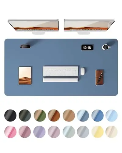 YSAGi Leather Desk Protector, Office Mat, Large Mouse Mat, Non-Slip PU Leather Blotter, Laptop Desk Pad, Waterproof Writing Pad for Office and Home (Blue, 47.2