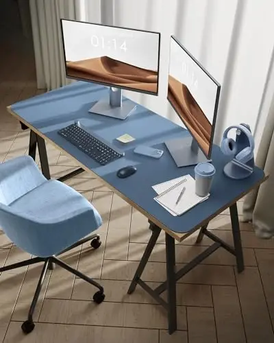 YSAGi Leather Desk Protector, Office Mat, Large Mouse Mat, Non-Slip PU Leather Blotter, Laptop Desk Pad, Waterproof Writing Pad for Office and Home (Blue, 47.2