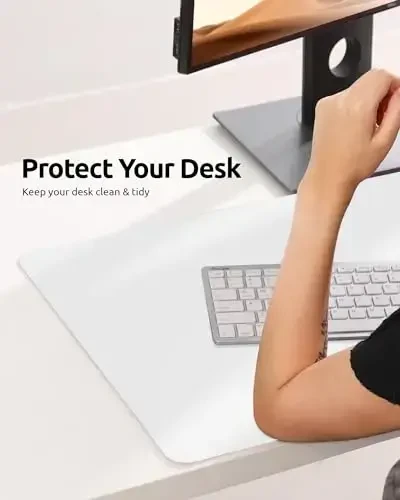 YSAGi Leather Desk Protector, Office Mat, Large Mouse Mat, Non-Slip PU Leather Blotter, Laptop Desk, Waterproof Writing Pad for Office and Home (White, 31.5