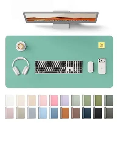 YSAGi Leather Desk Protector, Office Mat, Large Mouse Mat, Non-Slip PU Leather Blotter, Laptop Desk Mat, Waterproof Writing Pad for Office and Home (Green-Blue, 31.5