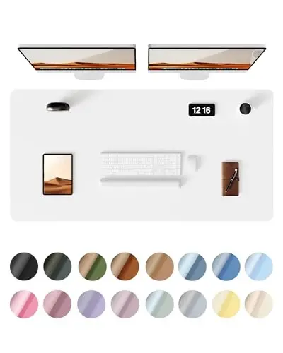 YSAGi Leather Desk Protector, Office Mat, Large Mouse Mat, Non-Slip PU Leather Blotter, Laptop Desk Pad, Waterproof Writing Pad for Office and Home (White, 47.2