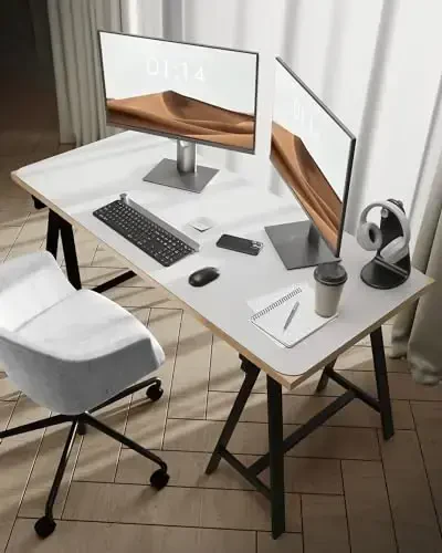 YSAGi Leather Desk Protector, Office Mat, Large Mouse Mat, Non-Slip PU Leather Blotter, Laptop Desk Pad, Waterproof Writing Pad for Office and Home (White, 47.2