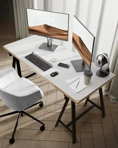 YSAGi Leather Desk Protector, Office Mat, Large Mouse Mat, Non-Slip PU Leather Blotter, Laptop Desk Pad, Waterproof Writing Pad for Office and Home (White, 47.2