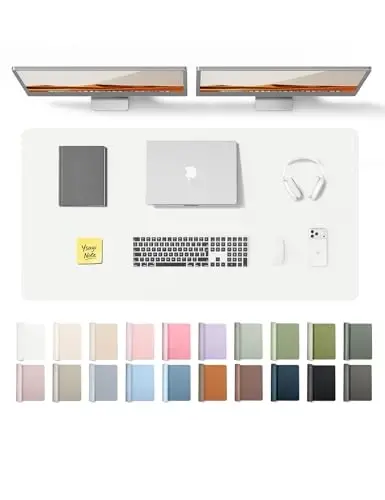 YSAGi Leather Desk Protector, Office Mat, Large Mouse Mat, Non-Slip PU Leather Blotter, Laptop Desk Pad, Waterproof Writing Pad for Office and Home (White, 47.2
