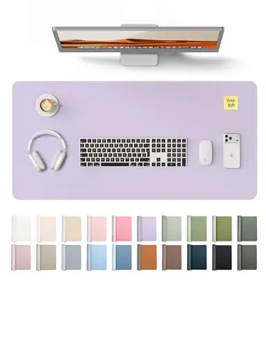 YSAGi Leather Desk Protector, Office Mat, Large Mouse Mat, Non-Slip PU Leather Blotter, Laptop Desk Pad, Waterproof Writing Pad for Office and Home (Light Purple, 31.5