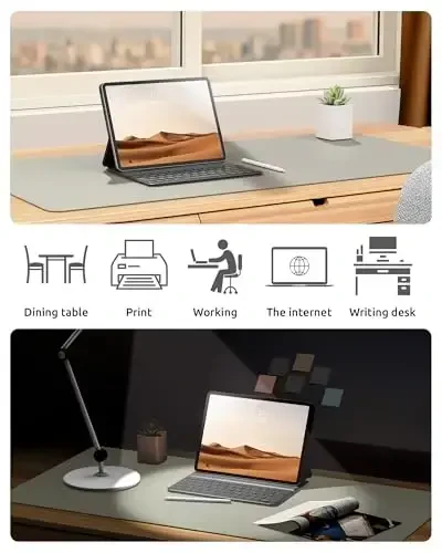 YSAGi Leather Desk Protector, Office Mat, Large Mouse Mat, Non-Slip PU Leather Blotter, Laptop Pad, Waterproof Writing Pad for Office and Home (Sage Green, 35.4