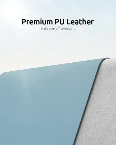 YSAGi Leather Desk Protector, Office Mat, Large Mouse Mat, Non-Slip PU Leather Blotter, Laptop Desk Pad, Waterproof Writing Pad for Office and Home (Ice Blue, 23.6