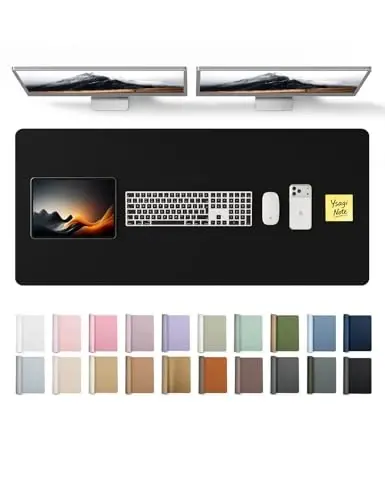 YSAGi Leather Desk Protector, Office Mat, Large Mouse Mat, Non-Slip PU Leather Blotter, Laptop Pad, Waterproof Writing Pad for Office and Home (Black, 47