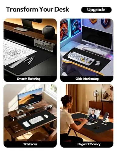 YSAGi Leather Desk Protector, Office Mat, Large Mouse Mat, Non-Slip PU Leather Blotter, Laptop Pad, Waterproof Writing Pad for Office and Home (Black, 47