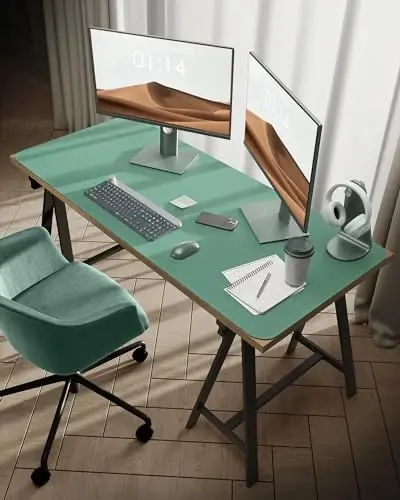 YSAGi Leather Desk Protector, Office Mat, Large Mouse Mat, Non-Slip PU Leather Blotter, Laptop Desk Pad, Waterproof Writing Pad for Office and Home (Green-Blue, 47.2