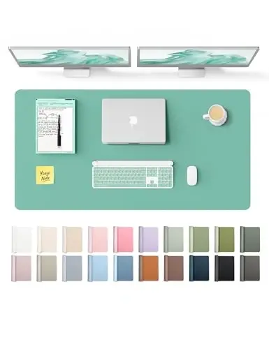 YSAGi Leather Desk Protector, Office Mat, Large Mouse Mat, Non-Slip PU Leather Blotter, Laptop Desk Pad, Waterproof Writing Pad for Office and Home (Green-Blue, 47.2