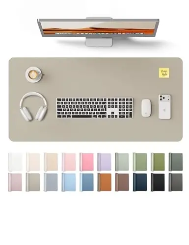 YSAGi Leather Desk Pad Protector, Office Desk Mat, Large Mouse Pad, Non-Slip PU Leather Desk Blotter, Laptop Desk Pad, Waterproof Desk Writing Pad for Office and Home (Olive Beige, 31.5