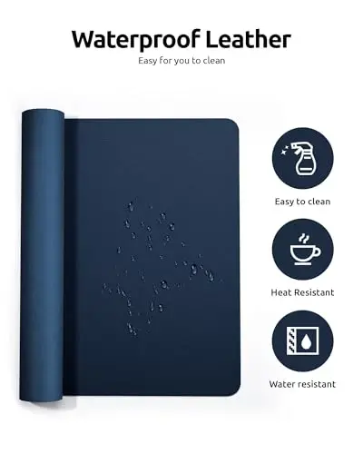 YSAGi Leather Desk Protector, Office Mat, Large Mouse Mat, Non-Slip PU Leather Blotter, Laptop Desk Mat, Waterproof Writing Pad for Office and Home (Dark Blue, 23.6
