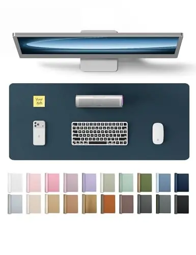 YSAGi Leather Desk Protector, Office Mat, Large Mouse Mat, Non-Slip PU Leather Blotter, Laptop Desk Mat, Waterproof Writing Pad for Office and Home (Dark Blue, 23.6