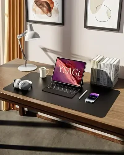 YSAGi Leather Desk Protector, Office Mat, Large Mouse Mat, Non-Slip PU Leather Blotter, Laptop Desk Mat, Waterproof Writing Pad for Office and Home (Black, 31.5