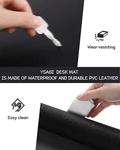 YSAGi Leather Desk Protector, Office Mat, Large Mouse Mat, Non-Slip PU Leather Blotter, Laptop Desk Pad, Waterproof Writing Pad for Office and Home (Black, 47.2
