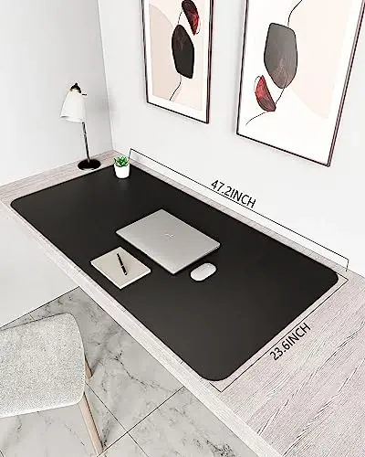 YSAGi Leather Desk Protector, Office Mat, Large Mouse Mat, Non-Slip PU Leather Blotter, Laptop Desk Pad, Waterproof Writing Pad for Office and Home (Black, 47.2