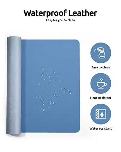 YSAGi Leather Desk Protector, Office Mat, Large Mouse Pad, Non-Slip PU Leather Blotter, Laptop Desk, Waterproof Writing Pad for Office and Home (Sea Blue, 35.4