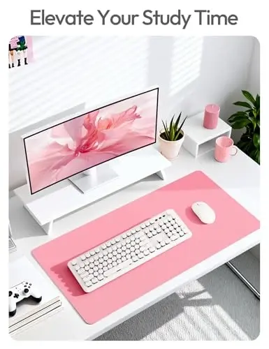 YSAGi Leather Desk Protector, Office Mat, Large Mouse Mat, Non-Slip PU Leather Blotter, Laptop Desk, Waterproof Writing Pad for Office and Home (Pink, 47.2