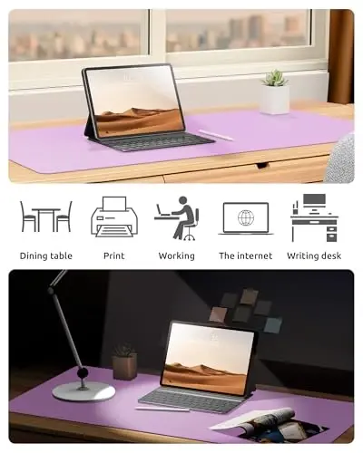 YSAGi Leather Desk Protector, Office Mat, Large Mouse Mat, Non-Slip PU Leather Blotter, Laptop Desk, Waterproof Writing Pad for Office and Home (Taro Purple, 35.4