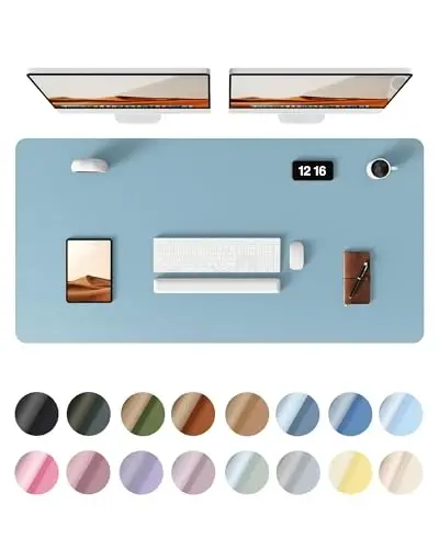 YSAGi Leather Desk Protector, Office Mat, Large Mouse Mat, Non-Slip PU Leather Blotter, Laptop Pad, Waterproof Writing Pad for Office and Home (Ice Blue, 47.2