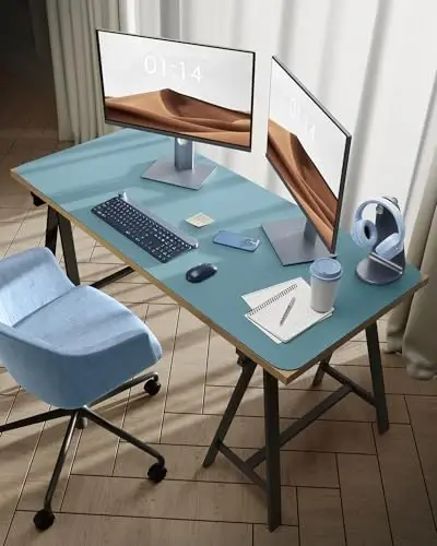 YSAGi Leather Desk Protector, Office Mat, Large Mouse Mat, Non-Slip PU Leather Blotter, Laptop Pad, Waterproof Writing Pad for Office and Home (Ice Blue, 47.2