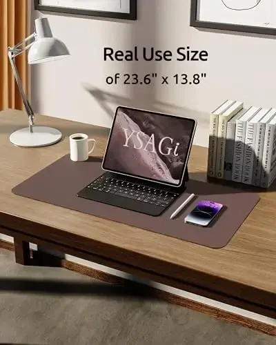 YSAGi Leather Desk Protector, Office Mat, Large Mouse Mat, Non-Slip PU Leather Blotter, Laptop Pad, Waterproof Writing Pad for Office and Home (Chocolate, 23.6