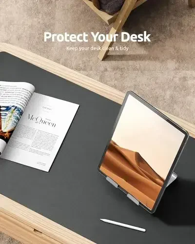 YSAGi Leather Desk Protector, Office Mat, Large Mouse Mat, Non-Slip PU Leather Blotter, Laptop Pad, Waterproof Writing Pad for Office and Home (Dark Grey, 31.5